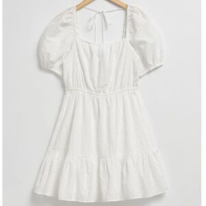 & Other Stories White Eyelet Voluminous Broderie Anglaise Mini Dress